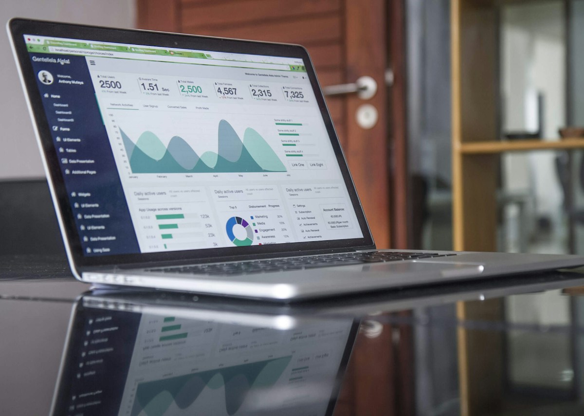 Laptop displaying performance charts used to evaluate digital marketing work